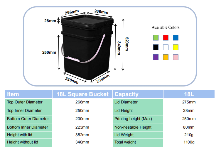 4 gallon square plastic buckets pails for sale