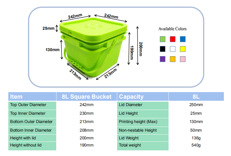 2 gallon square plastic buckets pails for sale